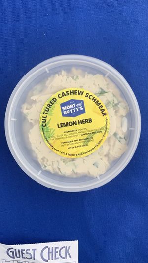 Cultured cashew schmear with house preserved lemon & herbs  at Mort & Betty's - Pop Up in Los Angeles