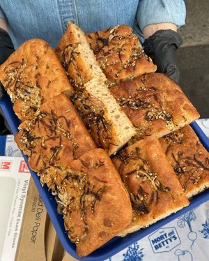Everything Spice Focaccia w/ local Rouge De Bordeaux flour   at Mort & Betty's - Pop Up in Los Angeles