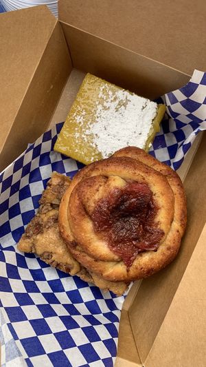 Fresh Baked Goods: chocolate rugalach, lemon bar, rhubarb danish  at Mort & Betty's - Pop Up in Los Angeles