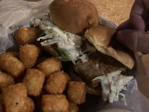Tofu sliders and tots   at Thinking Man Tavern in Decatur
