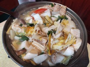 Hotpot after cooking at Shan Bin Restaurant in Chiayi
