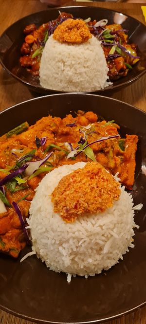 Vegan curry (bottom) and devil rice (top) at Curry Souls in Belgrade
