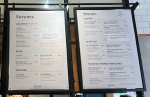 Crepe menus at Le Chocolat de Frèd in Dublin