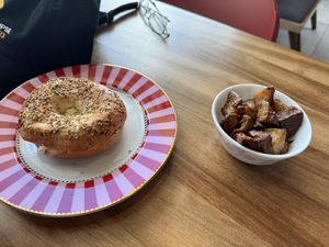 Bagel and potatoes #Veganuary at Bagel & Bloom in Kralendijk