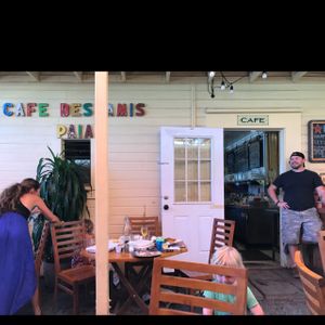 outside seating at Cafe des Amis in Paia