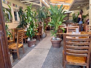 Indoor/Outdoor seatingg  at Cafe des Amis in Paia