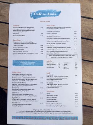 The food menu  at Cafe des Amis in Paia