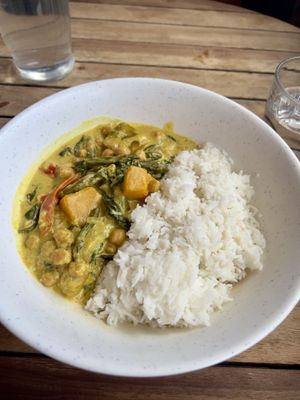 Butternut squash & garbanzo coconut curry  at Cafe des Amis in Paia