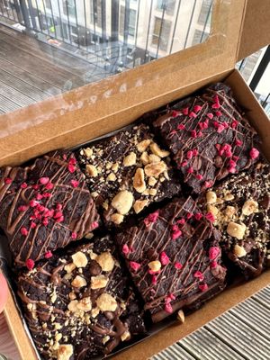 Dark chocolate and raspberry & milk chocolate and hazelnut brownies  at Delight in Plymouth