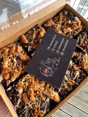 Biscoff and white chocolate brownie  at Delight in Plymouth