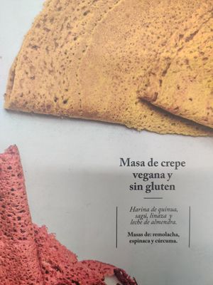 Types of crepe batter: you can select vegan, gluten free, red beet, spinach and tumeric at Artesano 81 by Crepes & Waffles in Cundinamarca