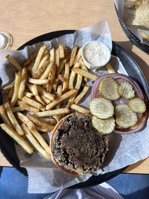 Black bean burger, vegan ranch and fries  at The Rage in Niles