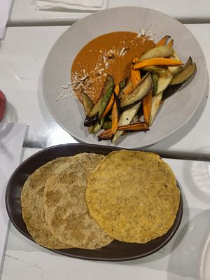 Combination of vegetables with almond sauce at Casa Mexicana in Ksamil