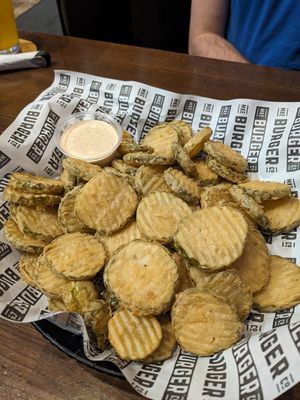 Fried pickles (sauce is not vegan) at Milwaukee Burger Company - Appleton in Appleton