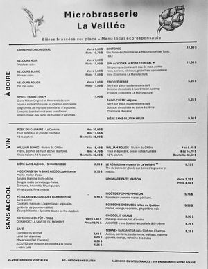 Menu avril 2025 at La Veillée - Microbrasserie et Pub in Sainte-agathe-des-monts