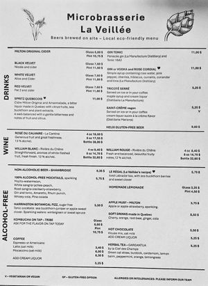 Menu avril 2025 at La Veillée - Microbrasserie et Pub in Sainte-agathe-des-monts