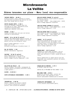 Menu octobre 2025 at La Veillée - Microbrasserie et Pub in Sainte-agathe-des-monts