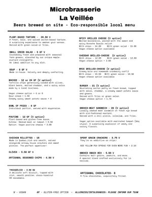 Menu october 2025 at La Veillée - Microbrasserie et Pub in Sainte-agathe-des-monts