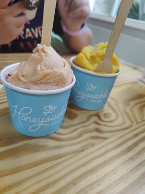 Peach and mango sorbet at Honeysuckle Gelato Optimist Hall in Charlotte