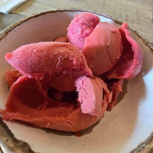Raspberry sorbet at Ego at The Schooner Inn in Penarth