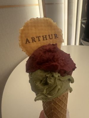 Pistachio and açai ice creamm  at Arthur Gelato in Bratislava