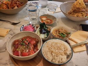 Plat du jour : Faux "travers de porc" faits à base de taro , sauce aigre douce at Chez Eating in Paris