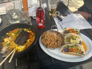 Ramen noodles and purple cauliflower tacos with rice  at 317 Main Street in Farmingdale