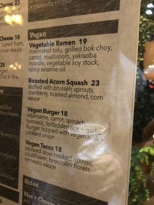 Vegan menu   at 317 Main Street in Farmingdale
