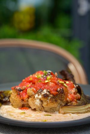Cauliflower with tahini sauce at Nom Nom in Bucharest