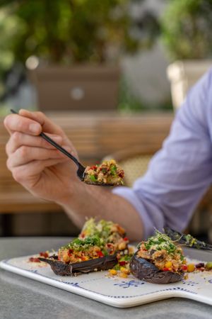 Eggplant with quinoa at Nom Nom in Bucharest