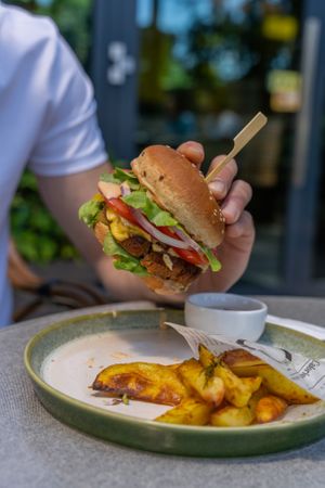 Vegan, in house, burger at Nom Nom in Bucharest