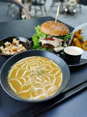 Spicy corn soup at Nom Nom in Bucharest