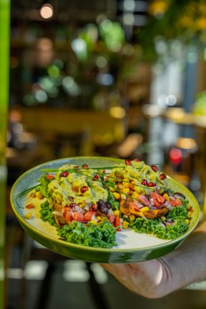 Sweet potatoes with guacamole at Nom Nom in Bucharest