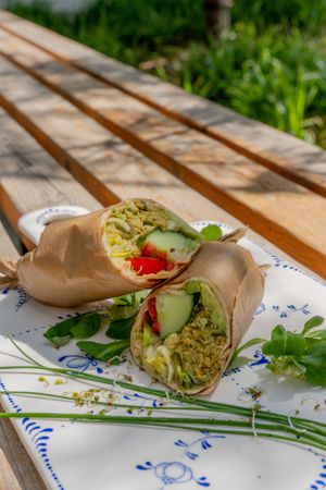 Wrap with falafel at Nom Nom in Bucharest