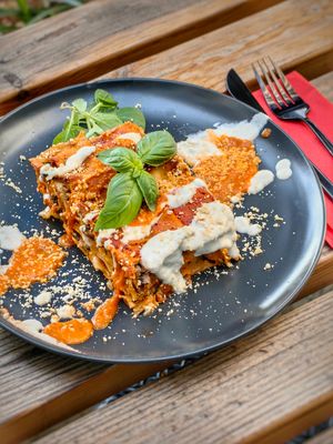 Lasagna at Nom Nom in Bucharest