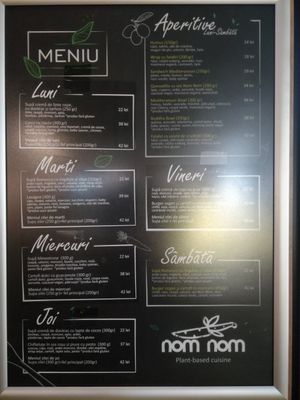 Menu at Nom Nom in Bucharest