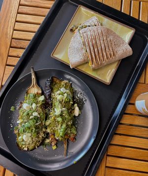 Quinoa Aubergine & fresh Quesadilla   at Nom Nom in Bucharest