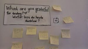 teil der "wall of inspiartion" at Ain Cafe in Cologne