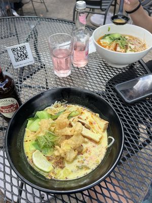 Curry tofu ramen in the front, miso tofu ramen in the backk  at Noodle Boulevard in Cary