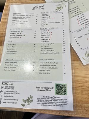 Physical menu. (Online has more well marked vegan options)    at Basil and Co in Diamond Bar