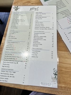 Physical menu. (Online has more well marked vegan options).   at Basil and Co in Diamond Bar