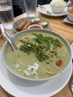Vegan green curry with vegetables. (So tasty!)  at Basil and Co in Diamond Bar