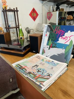 Record player plays music here   at Roar Factory in Tainan