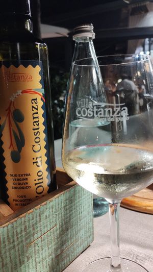 Olio e vino km 0 at Villa Costanza in Palermo