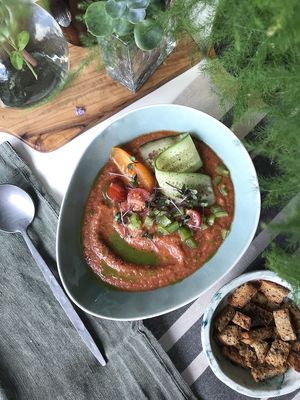 Gazpacho with green butter and croutons at Nagotove - Наготове in Moscow