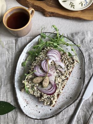 Toast with vegan sprat pate at Nagotove - Наготове in Moscow