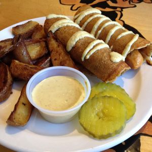 The 'Dawgs in a Blanket' special  at Green New American Vegetarian in Tempe