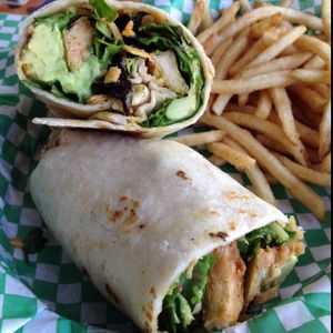 Taste of Taos (special): fried seitan, tempeh bacon, avocado, spring mix, tortilla strips (I omitted cheese & tomatoes) at Green New American Vegetarian in Tempe