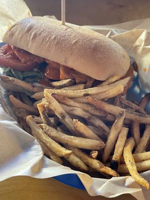 Spicy Po Boy with Fries  at Green New American Vegetarian in Tempe