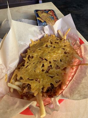 Chili cheese fries.  at Green New American Vegetarian in Tempe